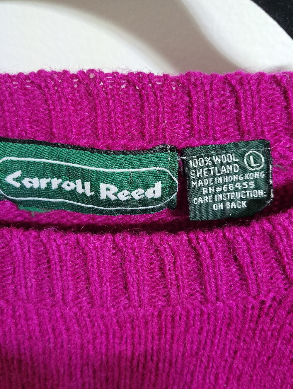 Carroll Reed Fuschia 100% Wool Shetland Sweater, Size L - Picture 2 of 4